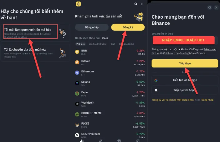 Mở app và bắt đầu đăng ký