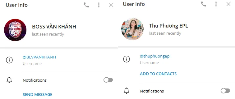 Tele chính chủ của admin Văn Khánh và hỗ trợ viên Thu Phương EPL