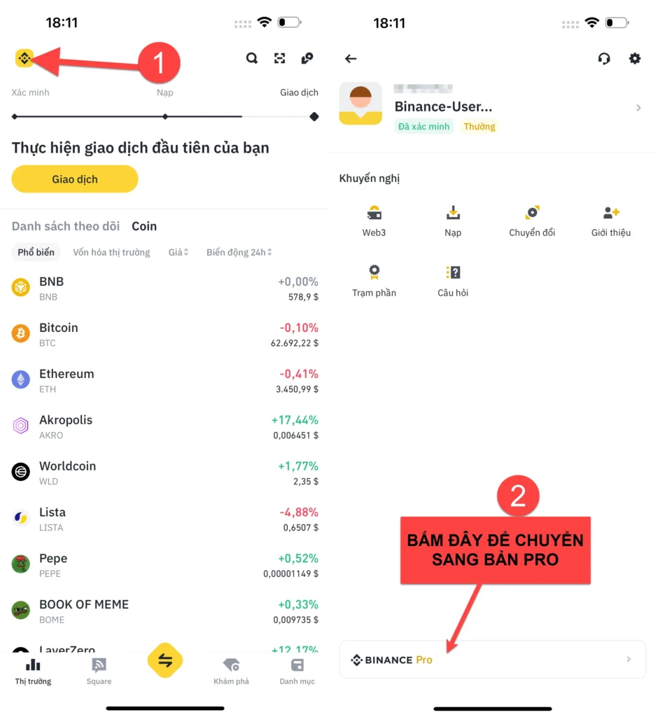 Đăng nhập tài khoản chuyển về bản pro/lite