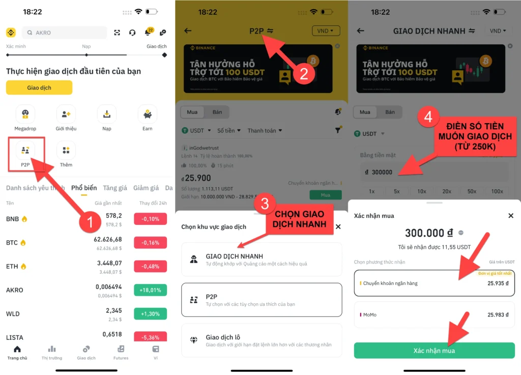 Chọn P2P chọn giao dịch nhanh