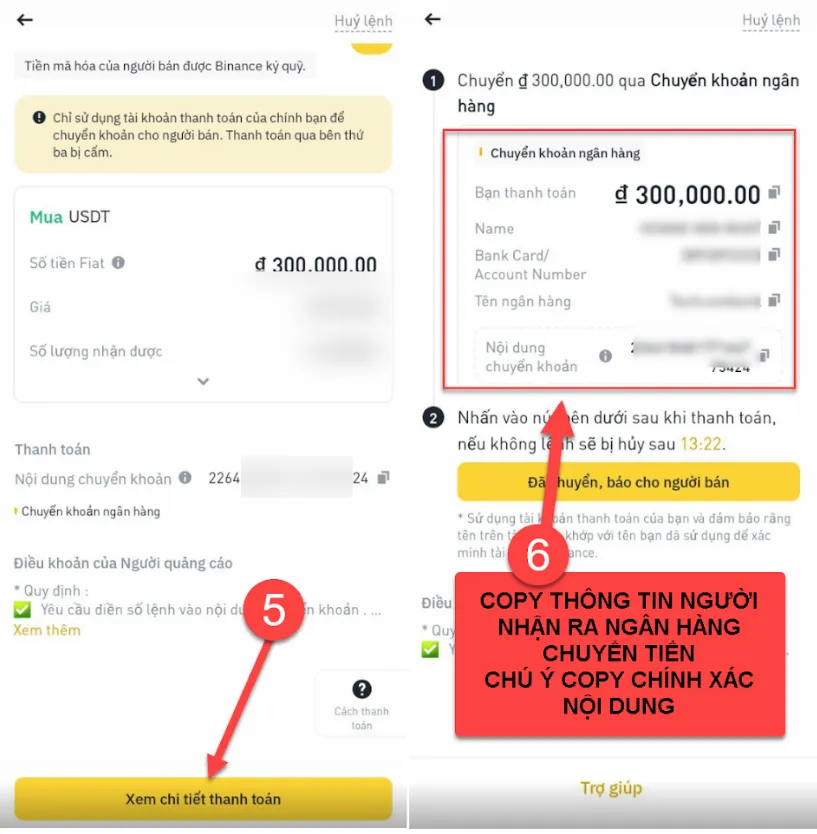 Copy thông tin và vào mục ngân hàng để chuyển