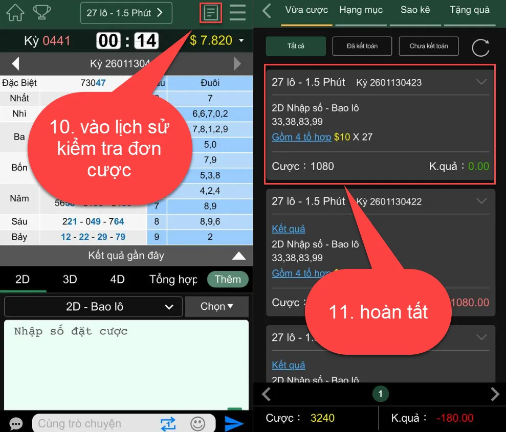 Kiểm tra đơn cược