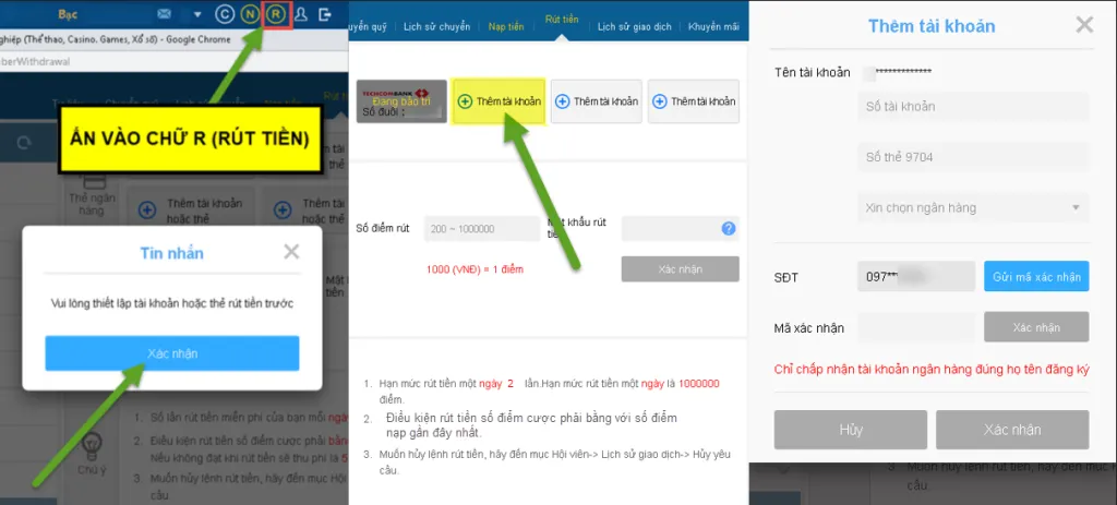 Thêm tài khoản ngân hàng - Giao diện trên PC
