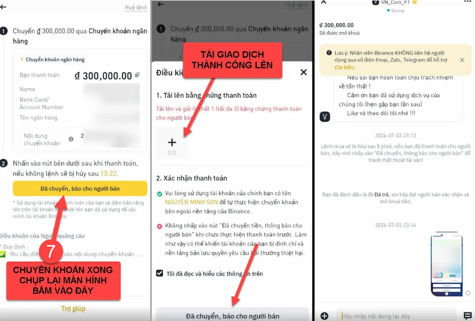Xác nhận và chờ tiền vào tài khoản